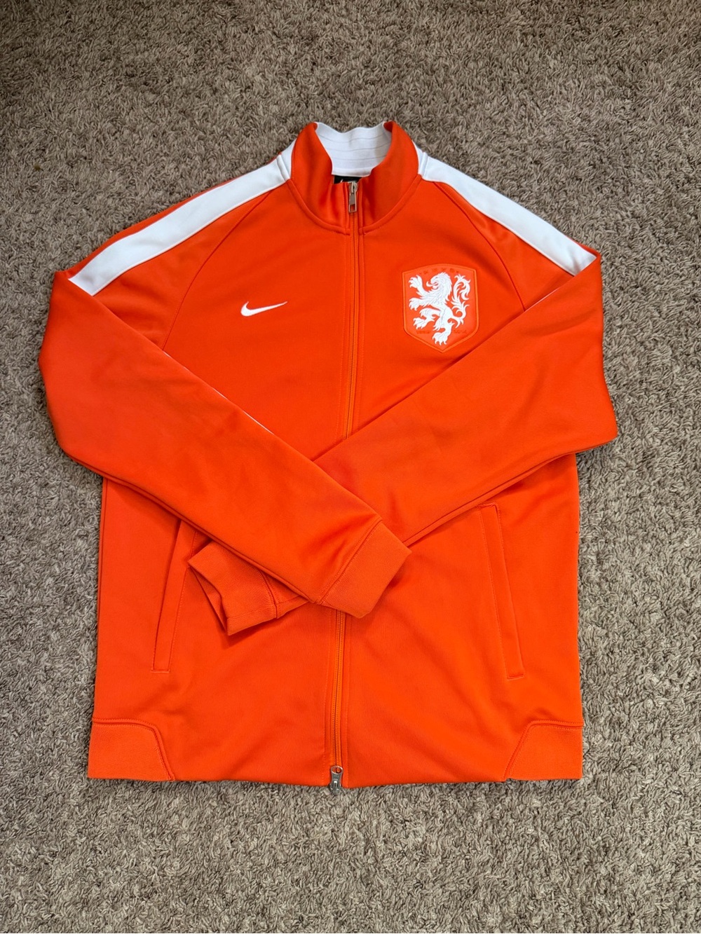 Nike 2014 TEAM NETHERLANDS Nederland Men's Orange Zip Up JACKET - Medium